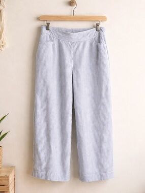 J. Jill Linen Light Blue & White Pinstripe Wide-Leg Cropped Pants Size 10